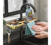 Rejilla para escurrir para fregadero de cocina, estante ajustable de aleación de aluminio, escurridor de jabón y esponja, estante colgante para paños de cocina, accesorios negro