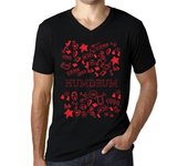 Camiseta vintage para hombre, camiseta gráfica, cuello en V, arte de garabatos, monótona, texto en negro intenso y rojo XXL
