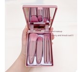Juego de 5 brochas de maquillaje con estuche de viaje y espejo para sombra de ojos, polvos, rubor y corrector.