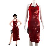 Disfraz de Cosplay de Ada Wong para mujer, vestido rojo estilo Cheongsam bordado, traje de Cosplay de Halloween para mujer L