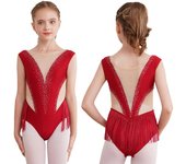Ropa de baile para niñas, mono sin mangas para patinaje artístico, leotardo de danza y Yoga, mono de gimnasia de una pieza 5-6 Years borgoña