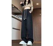 Pantalones vaqueros de calle para hombre, estilo retro desgastado, holgados, de pierna recta, pantalones deportivos de pierna ancha, de moda S negro
