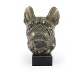 Bulldog francés, Frenchie - busto de perro, estatua grande, cabeza de perro sobre base de piedra, decoración para oficina de la marca Art-Dog marrón