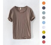 Camiseta retro con borde crudo para hombre, 100 % algodón, ligera, transpirable, ajustada, monocromática, cuello redondo, básica, informal XL rojo