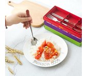 Juego de 3 piezas de vajilla de acero inoxidable, palillos, cuchara, tenedor, caja de regalo, vajilla de viaje portátil, accesorios de cocina rojo