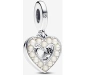Charm colgante doble con forma de mamá en forma de corazón blanco perlado