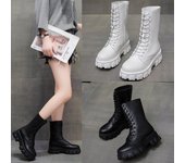 Nuevas botas de mujer, botas de moto de suela intermedia, botas cortas Martin de suela gruesa de estilo británico, botas de mujer 35 blanco