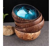 Cuenco de coco Natural, juego de cuchara, ensalada de frutas, fideo, cuenco de arroz, vajilla de madera, cuenco de cáscara de coco, juego de vajilla de cocina