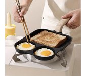 Sartén antiadherente de aleación de aluminio, con compartimento doble para huevos y tostadas, resistente a la oxidación y con asas de madera, ideal para cocinas de gas e inducción. negro