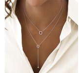 Gargantilla con colgante de circonita de doble capa y cadena larga en forma de O, collar de primavera 2024 para mujer, joyería fina para bodas NK188 Gold