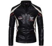 Chaqueta de cuero para otoño e invierno, nueva chaqueta de moto para hombre, resistente al viento, con colores contrastantes, elegante chaqueta de cuero PU para hombre, a la moda. M
