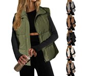 Chaquetas ligeras de invierno para mujer, con cuello alto, sin mangas, cálidas, con cremallera y acolchado, con bolsillos L