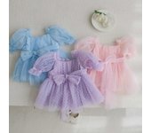 Vestido de princesa de lunares para niña pequeña, mono con mangas abullonadas y falda de gasa. 73 CM azul