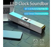 Barra de sonido LED TV Altavoz Bluetooth Altavoces inalámbricos portátiles Reloj USB Potente BoomBox Barra de sonido de graves AUX HIFI TF Radio FM plata