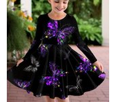 Vestido informal de manga larga con cuello redondo y estampado de baile de mariposas múltiples en 3D para niña de primavera, vestido de princesa para niños 80 rojo