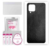 apgo Protective Skin Sticker for the back compatible with Samsung Galaxy M22, Wrap Film, Foil, Vinyl - Pattern Black Leather