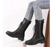 Botas de caballero de diseñador para mujer, botines con cordones y cremallera lateral, zapatos de plataforma para mujer, moda otoño invierno, bota de vaquero 35 negro