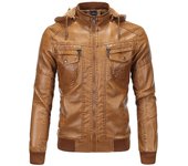 Chaqueta de cuero acolchada para hombre, chaqueta de motociclista con gorro extraíble y cálido, de invierno S