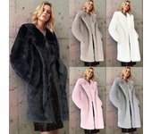 Chaqueta grande de invierno para mujer, abrigo blanco largo de piel sintética, cuello vuelto, bolsillos, abrigo grueso, chaquetas cálidas, abrigos largos XXXXL blanco