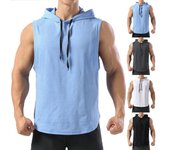 Chaleco deportivo sin mangas con capucha y cuello redondo para hombre, de verano, fino, de baloncesto, para correr XL negro