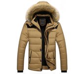 Abrigo de algodón de invierno para hombre, cuello de piel de mapache, capucha extraíble, abrigo informal de terciopelo de algodón de talla grande para hombre L caqui