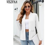 VEZFAA Blusas y camisas con cuello tipo POLO de manga larga con estampado de Color sólido informal para primavera y otoño para mujer S