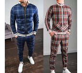 Traje deportivo informal de otoño para hombre, estilo europeo y americano, con cremallera a cuadros, camisa, chaqueta, pantalones, traje de dos piezas XL verde oscuro