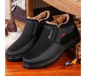 Botas de invierno cálidas para hombre, zapatos que se mantienen cómodos y sin cordones, botas de piel de felpa hasta el tobillo para hombre, zapatillas de deporte para exteriores, zapatos de hombre 39 negro