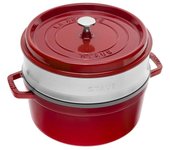STAUB 405106010 - Cocotte redonda con vaporizador - Ø 26 cm - Cereza