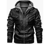 Chaqueta de cuero de motocicleta de otoño invierno de gran tamaño para hombre Chaquetas con capucha cortavientos XXXXXL negro
