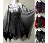 Disfraz de juego de rol Medieval de Halloween, corsé ajustado con cintura de fantasía de elfo de madera de bosque Retro gótico y falda dentada, falda degradada S blanco
