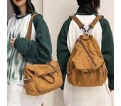 Mochila de lona lavada, unisex, de color liso, pequeña, para el hombro blanco