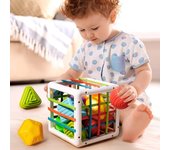 Juguete clasificador de formas de bebé, juguetes de clasificación de cubos sensoriales Montessori, juegos de bloques de entrenamiento de habilidades motoras, juguetes educativos para niños Square varios colores