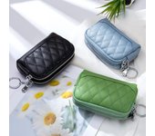 Carteras de cuero genuino para mujer, monederos a la moda con cremallera, llavero de cartera para mujer, tarjetero, monedero para mujer negro