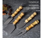 Juego de cuchillos de bambú para queso, cubiertos de acero inoxidable para queso, cortador de queso, mini cuchillo, cuchillo para mantequilla, espátula y tenedor.