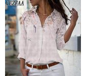 VEZFAA Blusas y camisas con cuello tipo POLO de manga larga con estampado de flores informales para primavera y otoño para mujer S color rosa