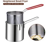 Olla para freír de acero inoxidable 304 con colador, sartén para tempura, utensilios para cocinar pollo frito plata