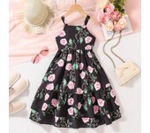 Vestido de princesa con cuello halter para niñas, vestido floral de moda de verano 130cm negro