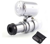 Mini microscopio de bolsillo 60X, lupa para joyería, lupa de cristal, luz LED UV