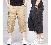 Pantalones cortos cargo con múltiples bolsillos lisos para hombre Pantalones de combate Pantalón elástico Casual Verano XXXL negro