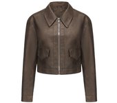 Chaquetas de cuero sintético para mujer, chaqueta corta fina, manga larga, solapa con cremallera, abrigo informal y elegante 2XL negro