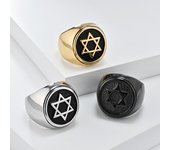 Anillo de estrella con hexagrama de seis puntas para hombre, anillo de estrella de David, anillo de sello de acero inoxidable con símbolo religioso de Salomón. 9 plata