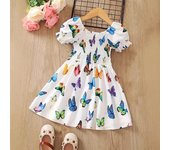 Vestido informal con estampado de mariposas para niñas, vestido de verano para niños, dulce 1-2Y blanco