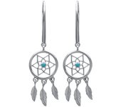 Les Trésors De Lily [P1978] - Boucles Argent 'Navajos' turquoise argenté dreamcatcher (rhodié) - 20x10 mm turquesa