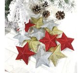 6 uds brillante 3D con purpurina forma de estrella colgante de Navidad cordón estrella adorno para árbol de Navidad DIY oro