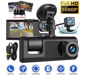 3 lentes de cámara DVR para coche, cámara de salpicadero de 3 canales HD 1080P, cámara de salpicadero de doble lente, grabadora de vídeo, caja negra, monitoreo de estacionamiento 24H No TF Card negro