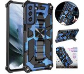 Funda con soporte magnético oculto de camuflaje para Samsung Galaxy S21 Ultra S20 S10 Plus S20FE Note20 A72 A52 A12 A71 A51 Funda protectora a prueba de golpes Samsung S20 FE 5G azul
