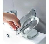 Jabonera con ventosa para baño, ducha, soporte para jabón con drenaje, portátil, con forma de hoja, bandeja para jabón de lavandería para lavabo gris