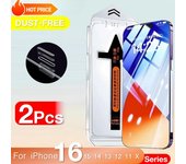 2 protectores de pantalla de vidrio templado para Apple iPhone 16 Pro Max 15 14 13 12 11 X Xs XR Plus 5G, kit de fácil instalación y extracción. iPhone 16 Plus puro