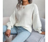 Suéter de punto de manga larga con farol informal para otoño e invierno para mujer S blanco